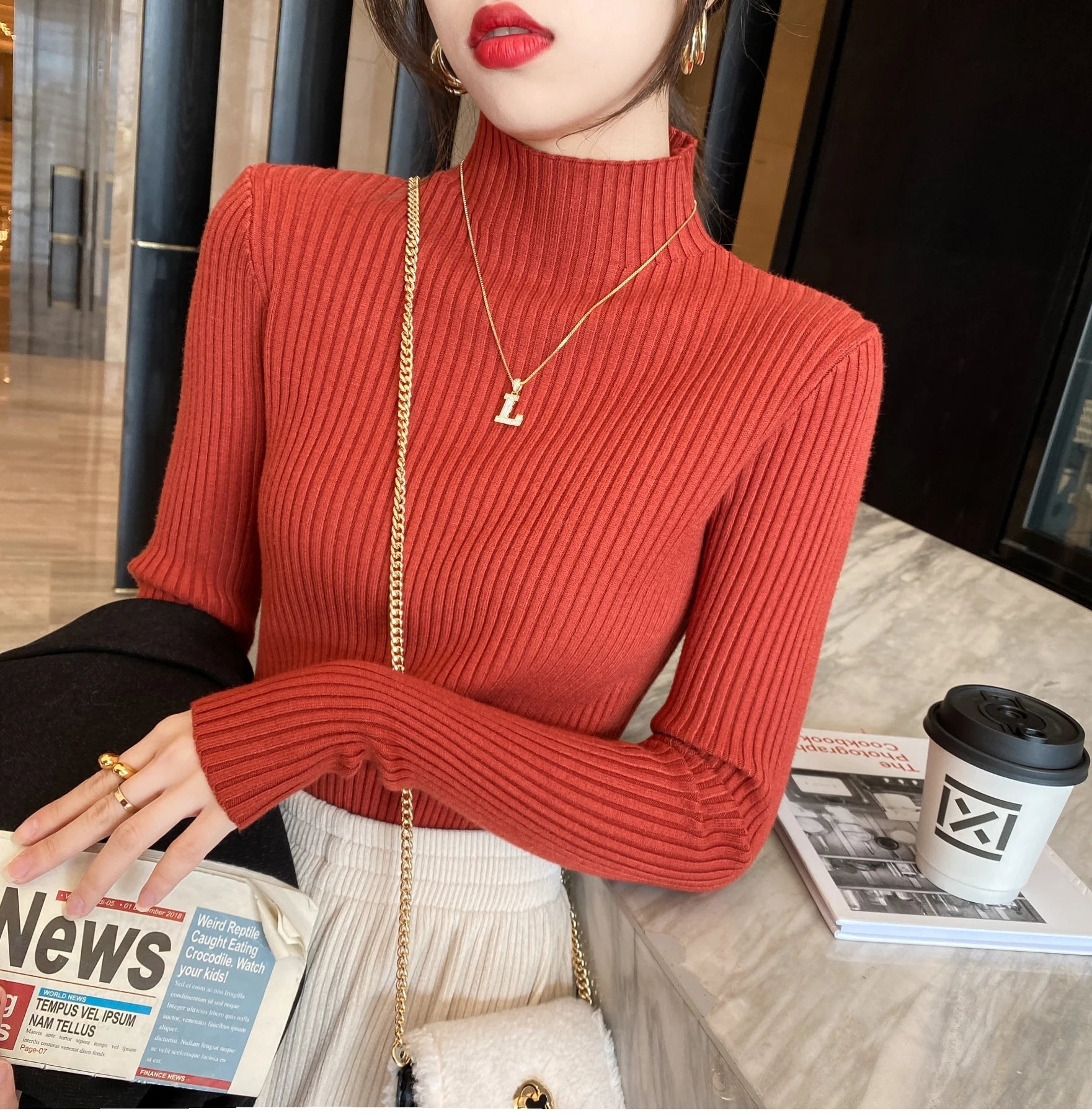 Women Long Sleeve Casual Basic Sweater